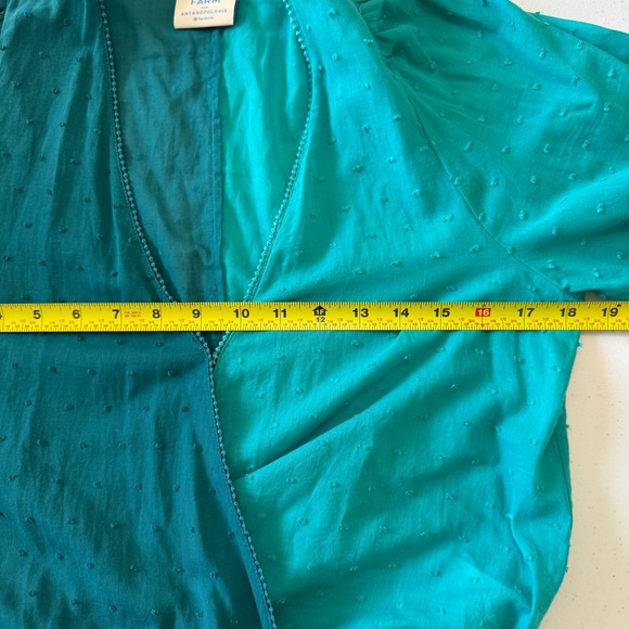 Farm Rio Anthropologie Color Block Teal Swiss Dot Wrap Blouse - Picture 6 of 6